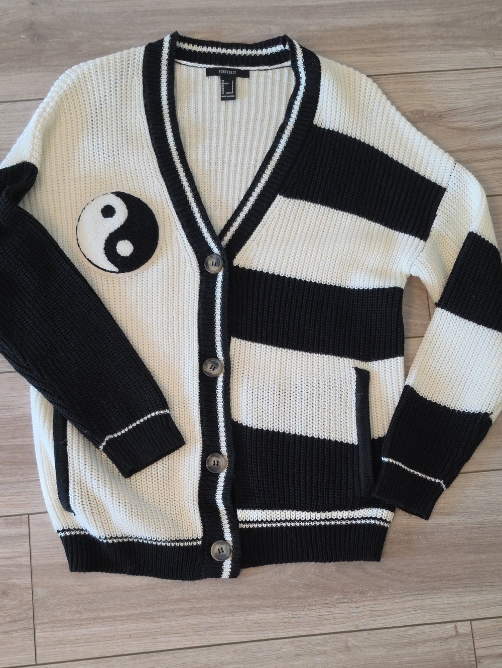 V-Neck Cardigan with Yin-Yang Patch